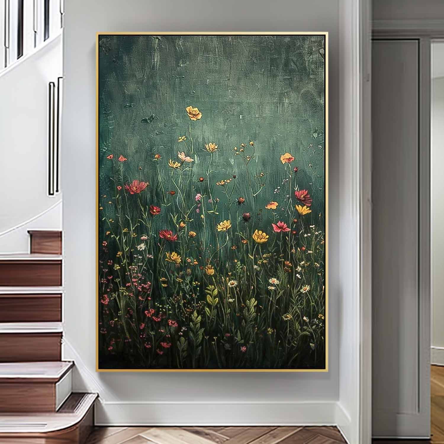 Abstract Flower Oil Painting On Canvas Beautiful colorful Flowers Artwork Big Original Texture Framed