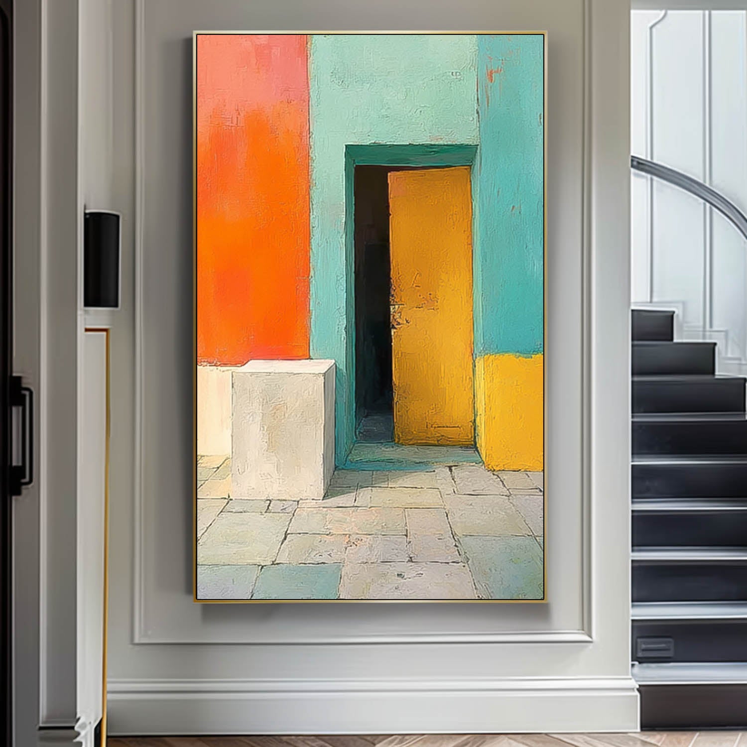 Original Vibrant Doorway Wall Art Large Architectural Door Painting Framed Abstract Acrylic painting