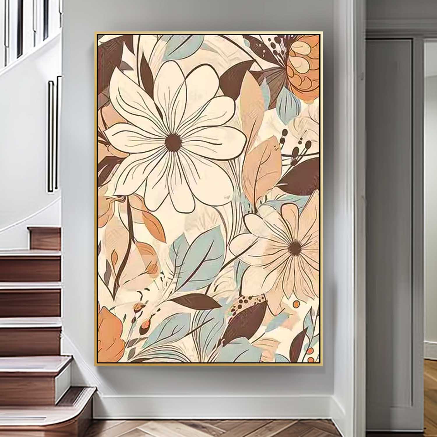 Original Modern Flowers Line Artwork Abstract Hand Painted Oil Painting On Canvas Floral Wall Art Home Decor