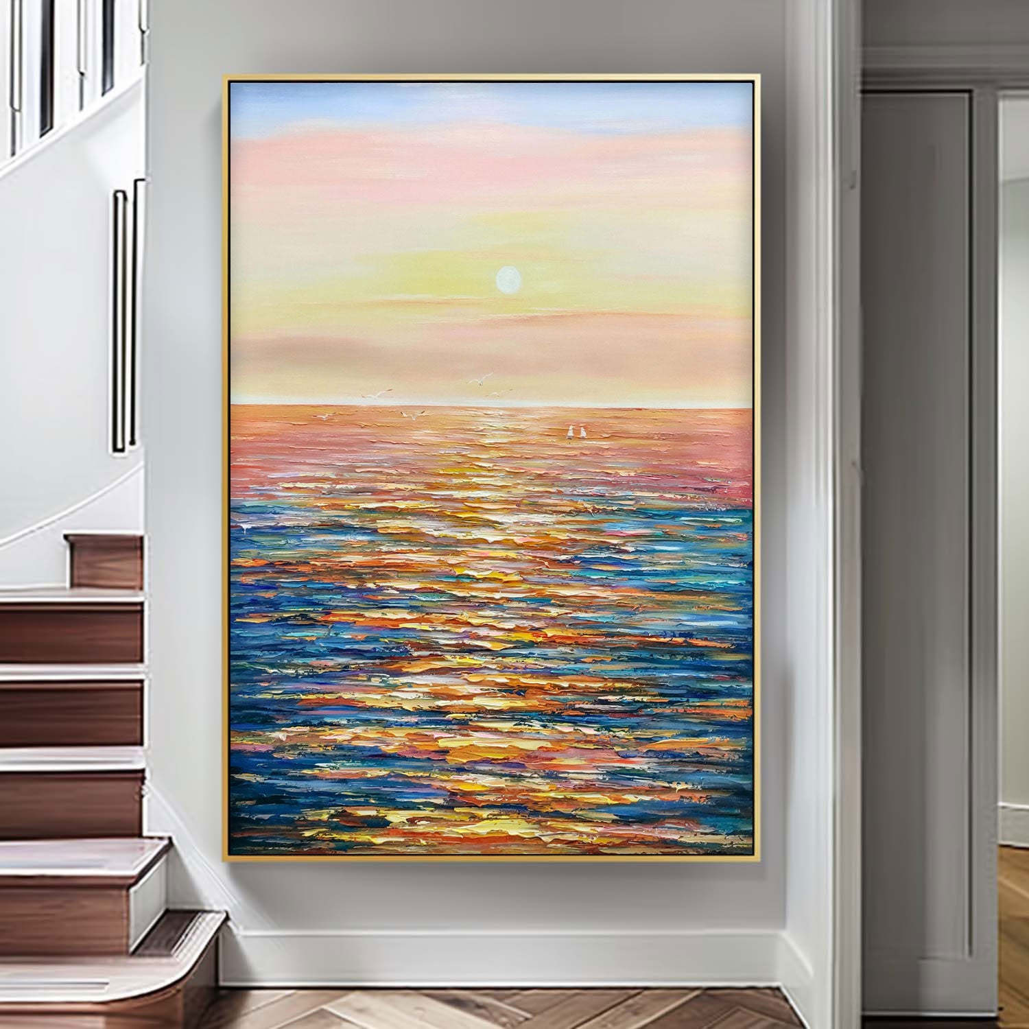 Abstract Sunset Modern Wall Art Acrylic Painting Large Texture Sea Surface Landscape Oil Painting Home Decor