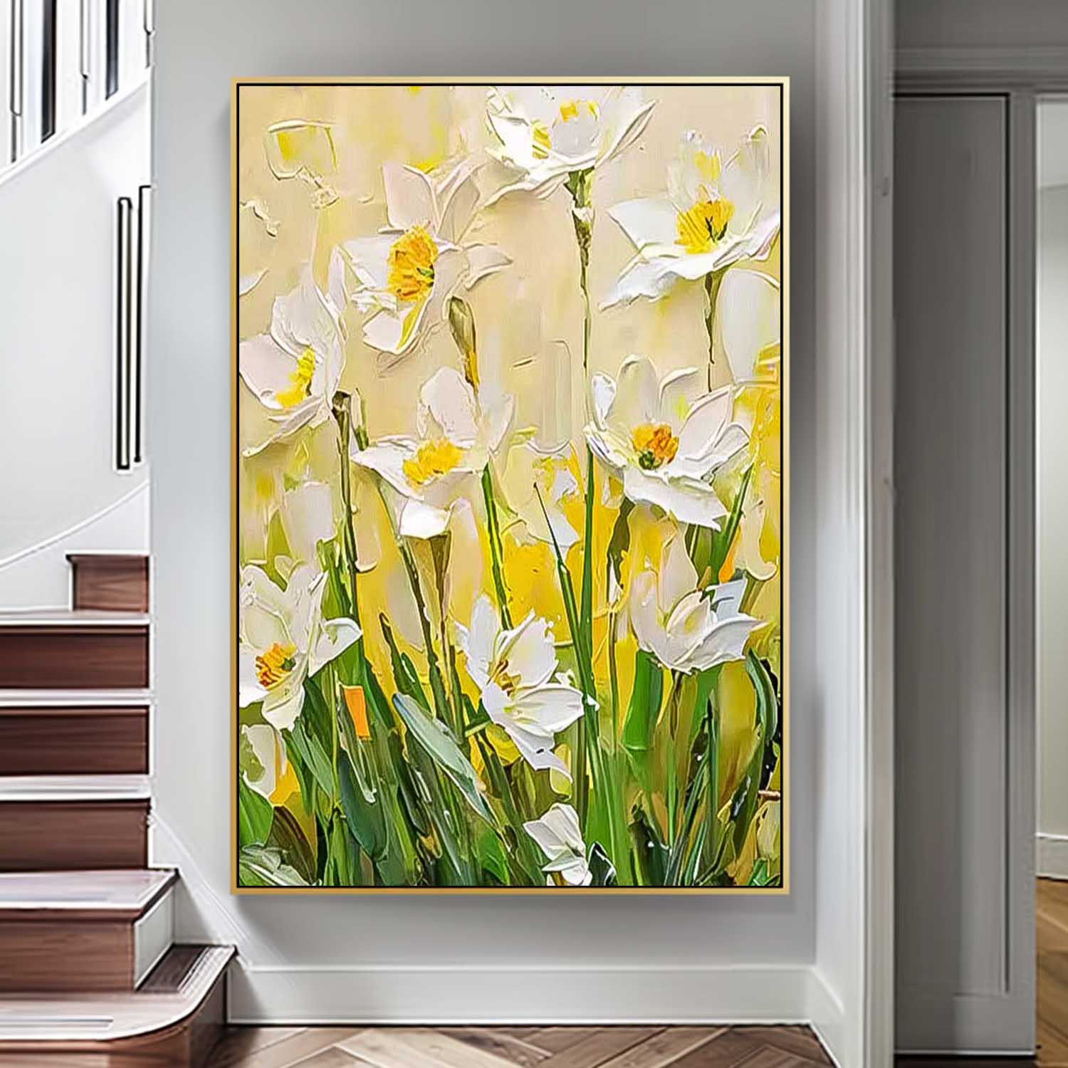 Large Original Texture Contemporary Flowers Artwork Abstract Bright Yellow Flower Oil Painting On Canvas