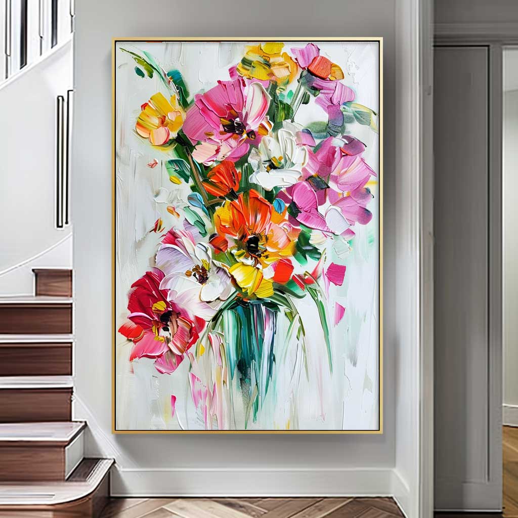Abstract Colorful Flower Oil Painting on Canvas Big Original Thick Texture Contemporary Flowers Artwork