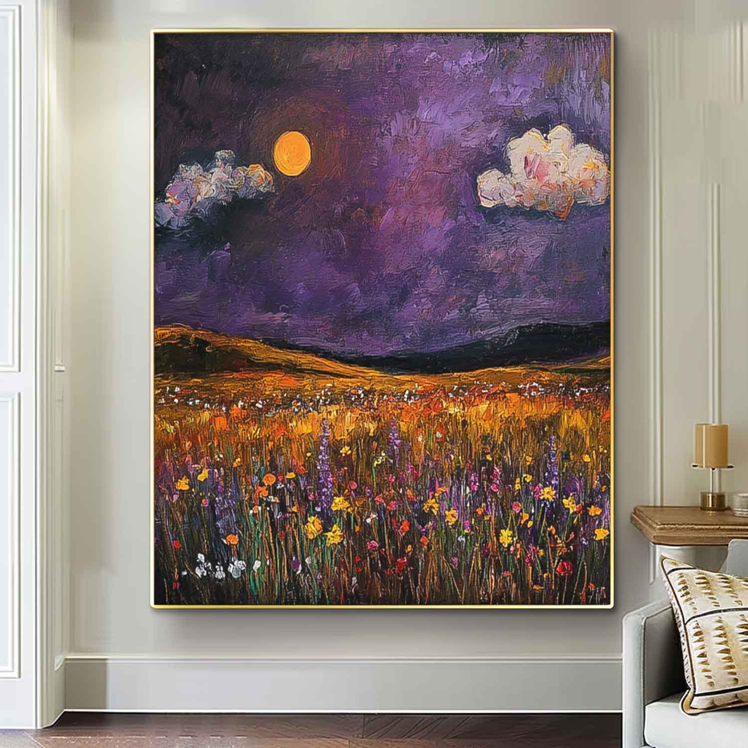 Large Spring Wall Art Original Landscape Oil Painting Abstract Purple Scenery Painting Living Room Decor