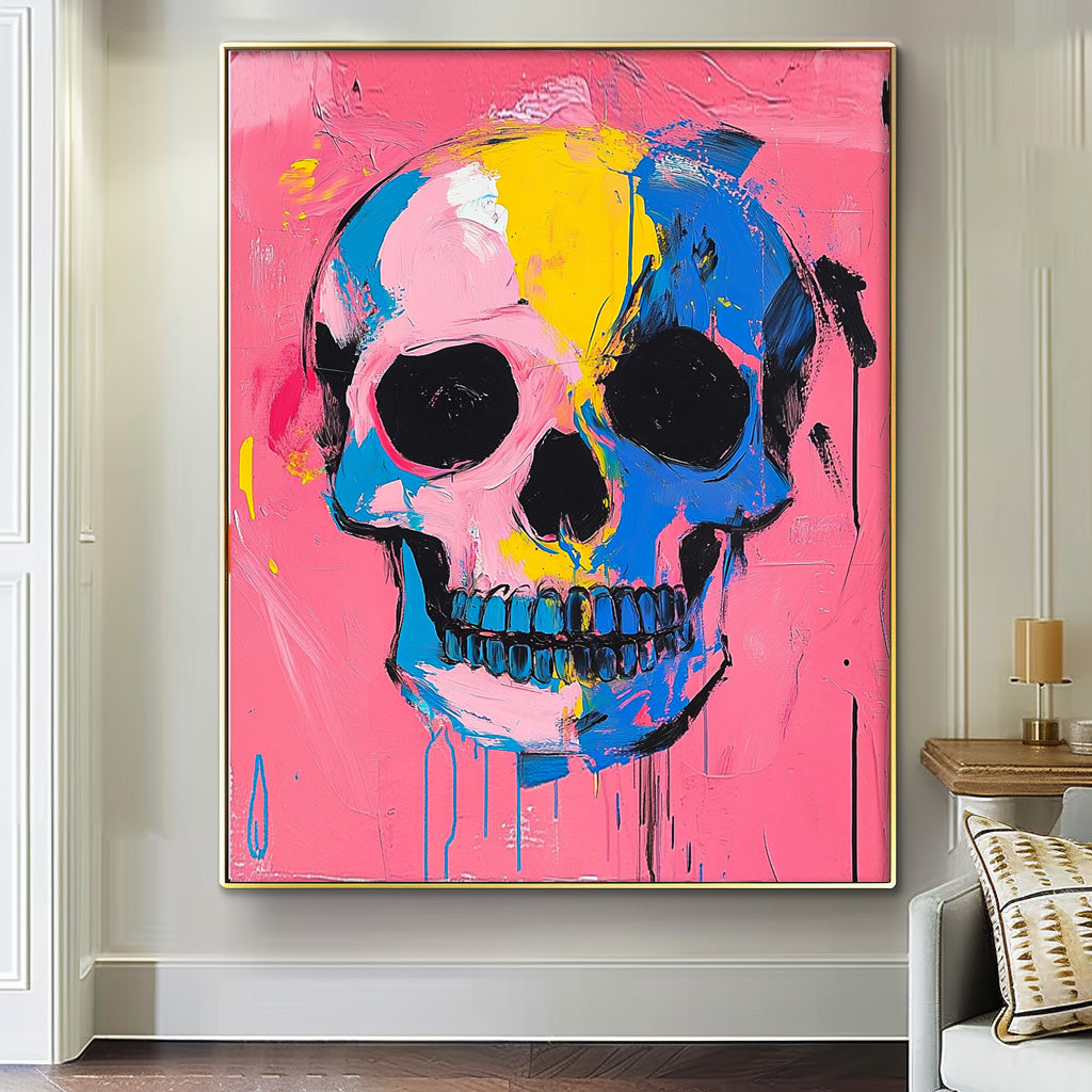 Colorful Original Head Abstract Wall Large Acrylic Painting Lovely Skeleton Painting Art Unique Home Decor
