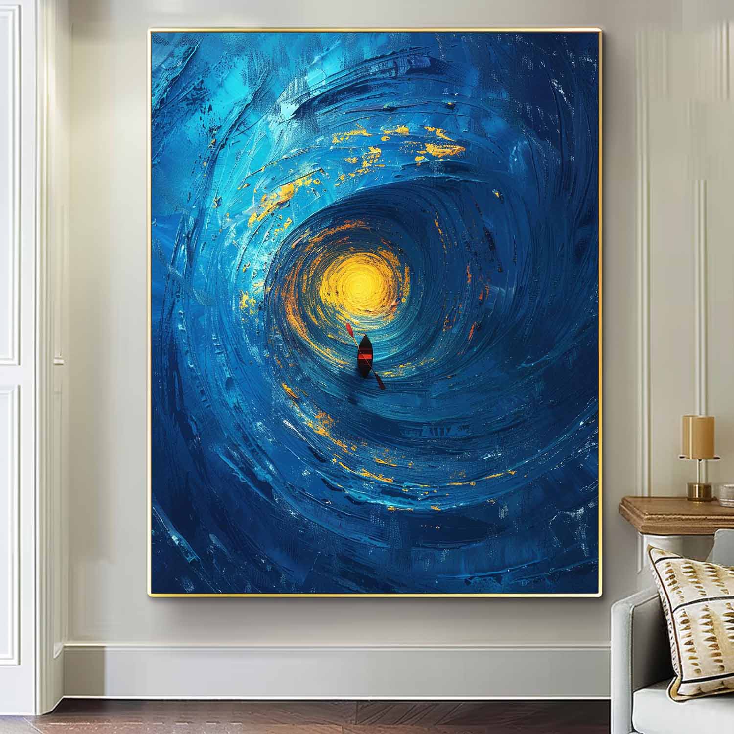Large Vortex Wall Art Blue Original Abstract Beach Oil Painting On Canvas Texture Artwork Home Decor