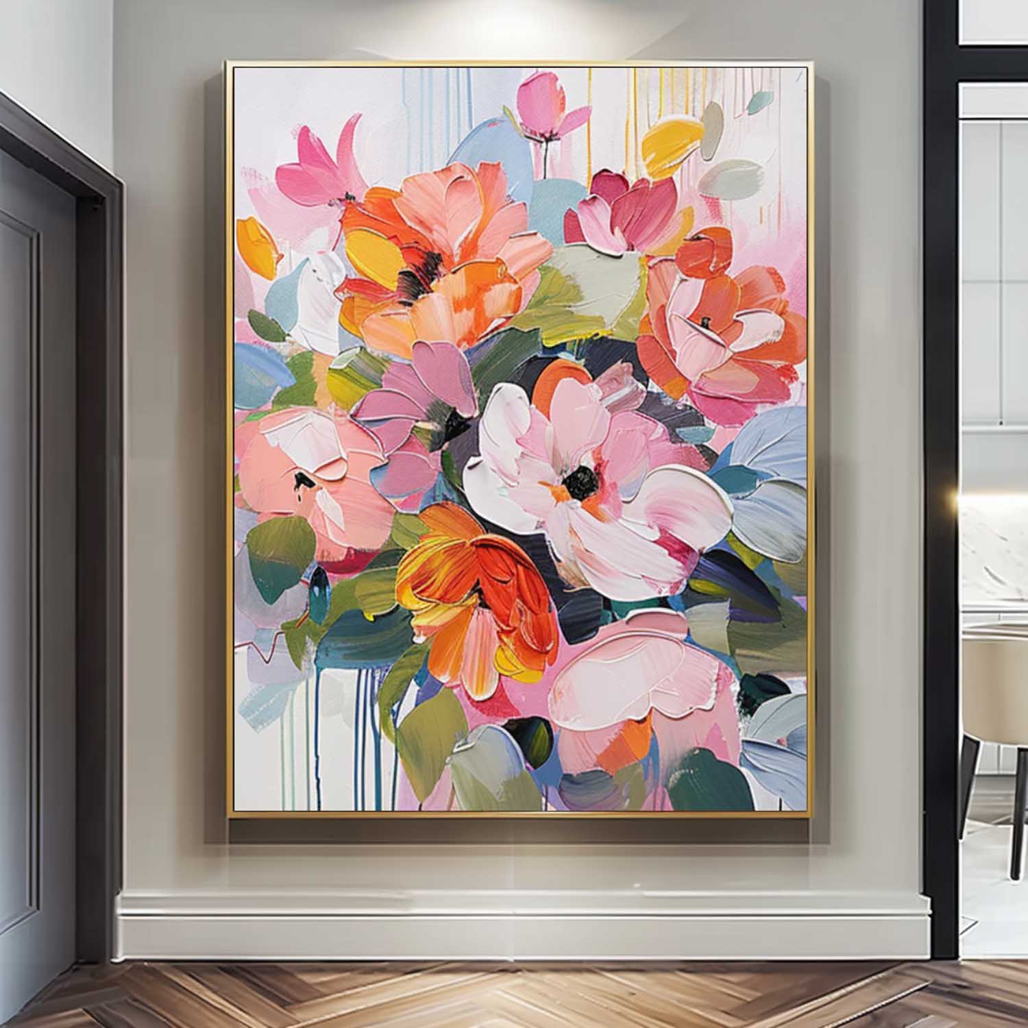 Original Abstract Floral Painting Colorful Flowers Acrylic Painting Canvas Large Textured Art For Living Room