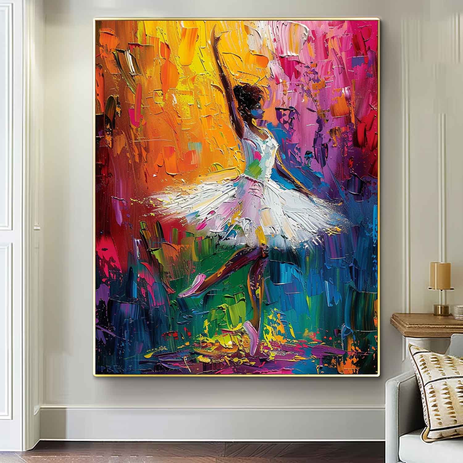Colorful Artwork Original Exquisite Ballet Girl Wall Art Large Multicolor Girl Painting Framed Gift