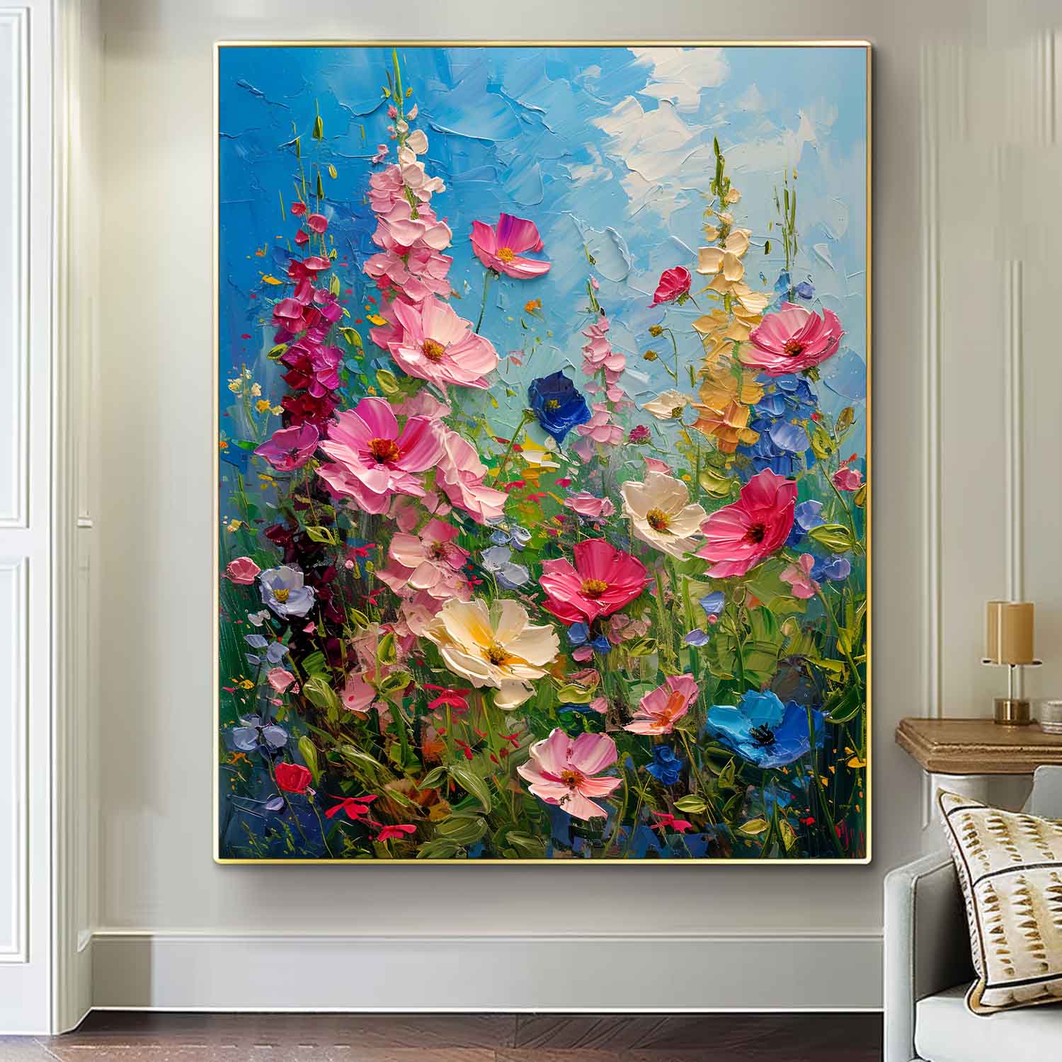 Colorful Flowers Acrylic Painting Canvas Large Textured Art Original Floral Painting For Living Room