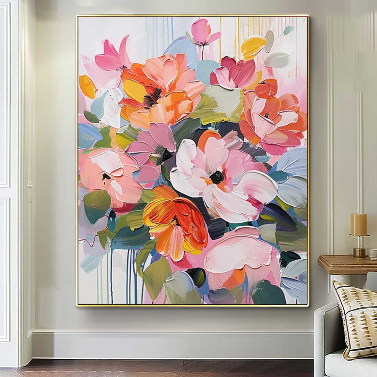 Original Abstract Floral Painting Colorful Flowers Acrylic Painting Canvas Large Textured Art For Living Room
