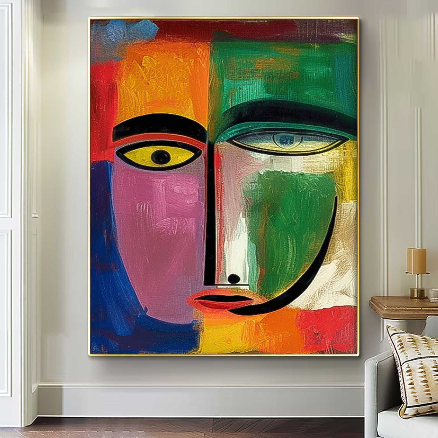 Expressive Abstract Faces Painting Original Colourful Bold Bright Artwork Modern Design New Art Wall Hanging