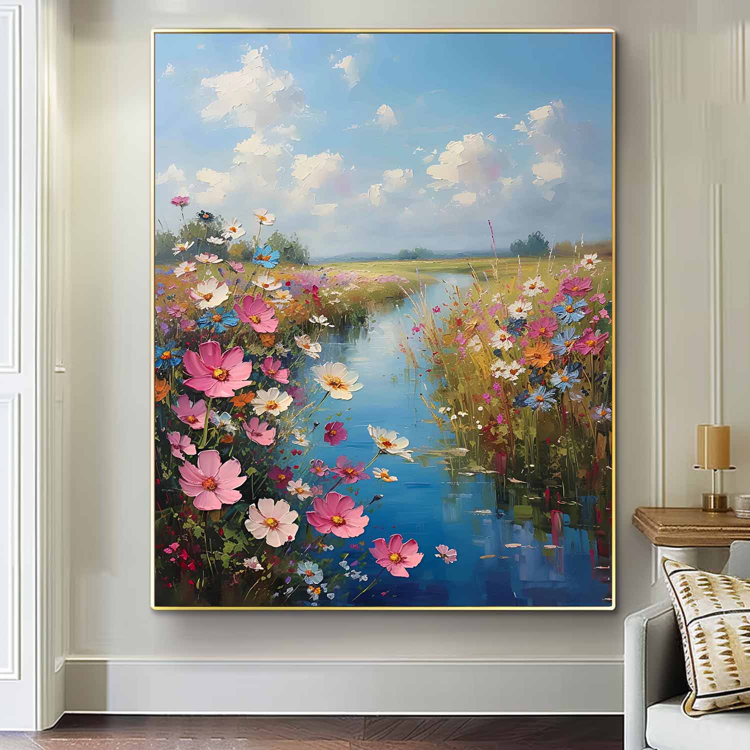 Abstract Riverside Scenery Wall Art Acrylic Painting Large Landscape Oil Painting On Canvas Home Decor