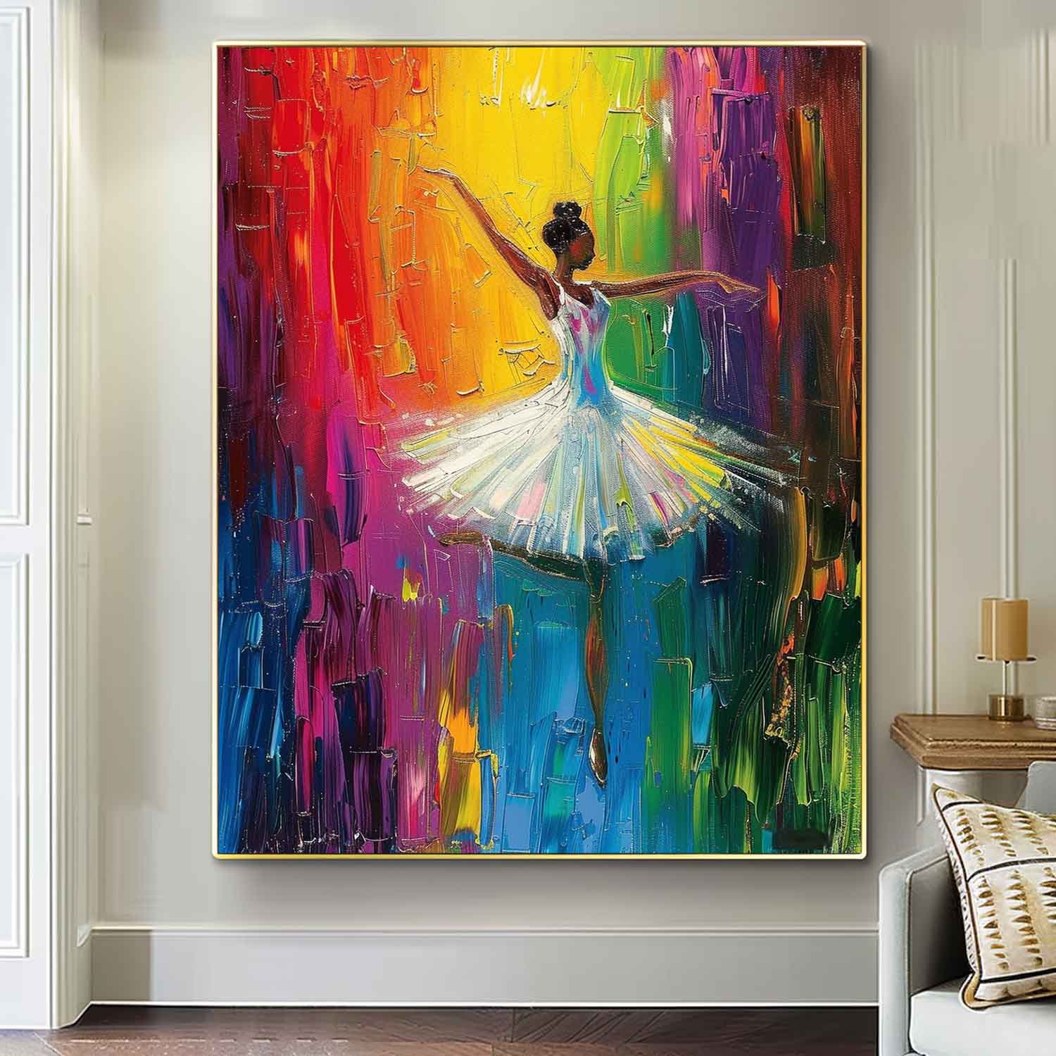 Colorful Artwork Original Modern Ballet Girl Wall Art Big Multicolor Girl Daning Painting Framed Gift