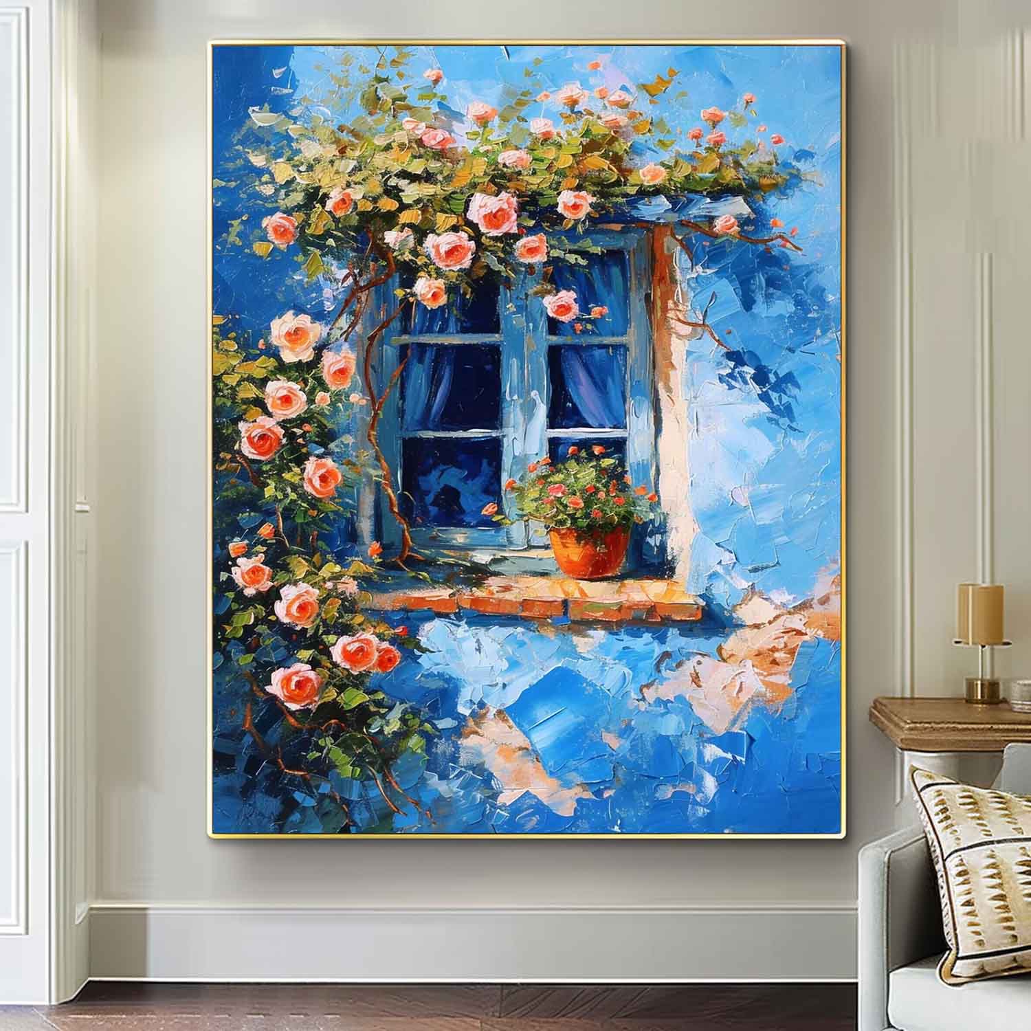 Flowers On The Building Acrylic Painting Canvas Large Textured Art Original Floral Painting Home Decor