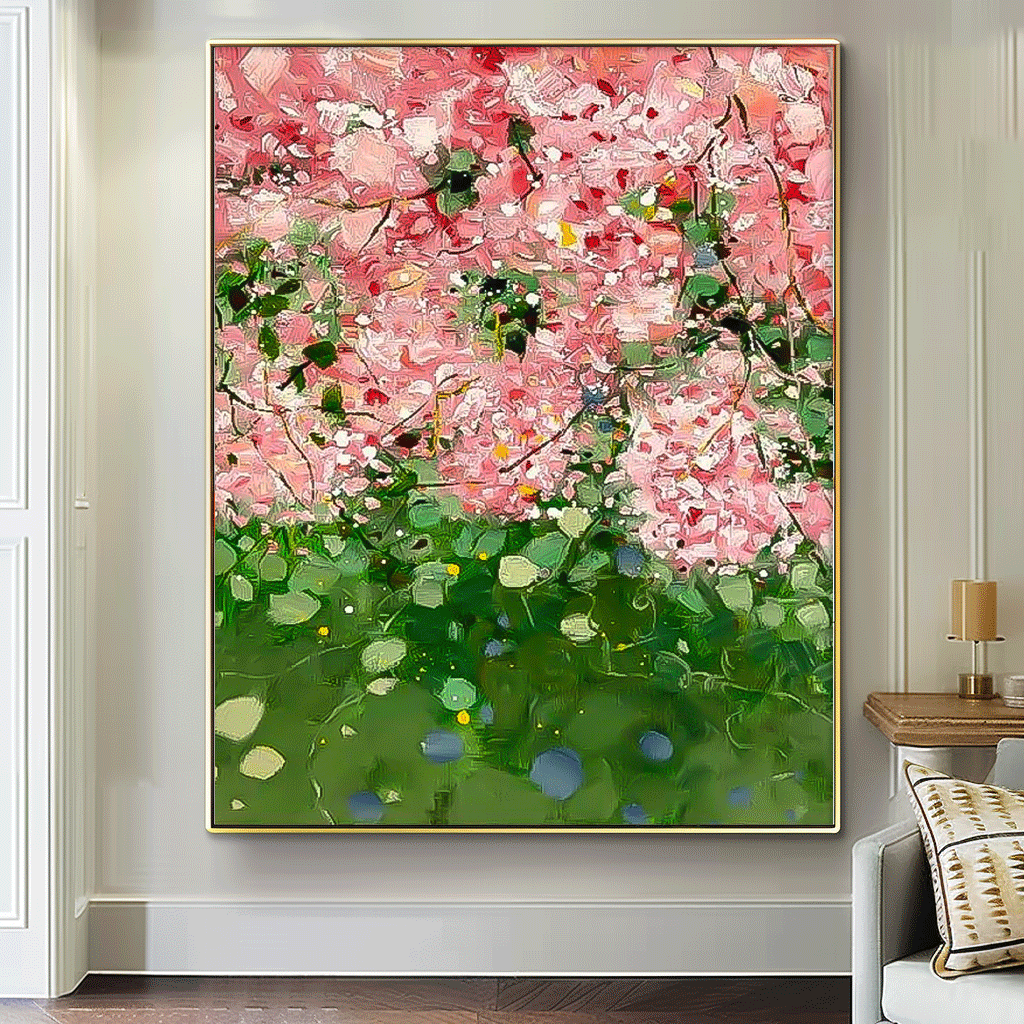 Original Modern Pink Flower Artwork Abstract Hand Painted Oil Painting On Canvas Large Floral Wall Art Home Decor