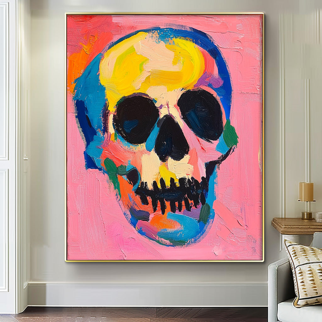 Large Acrylic Painting Lovely Skeleton Painting Colorful Original Head Abstract Wall Art Unique Home Decor