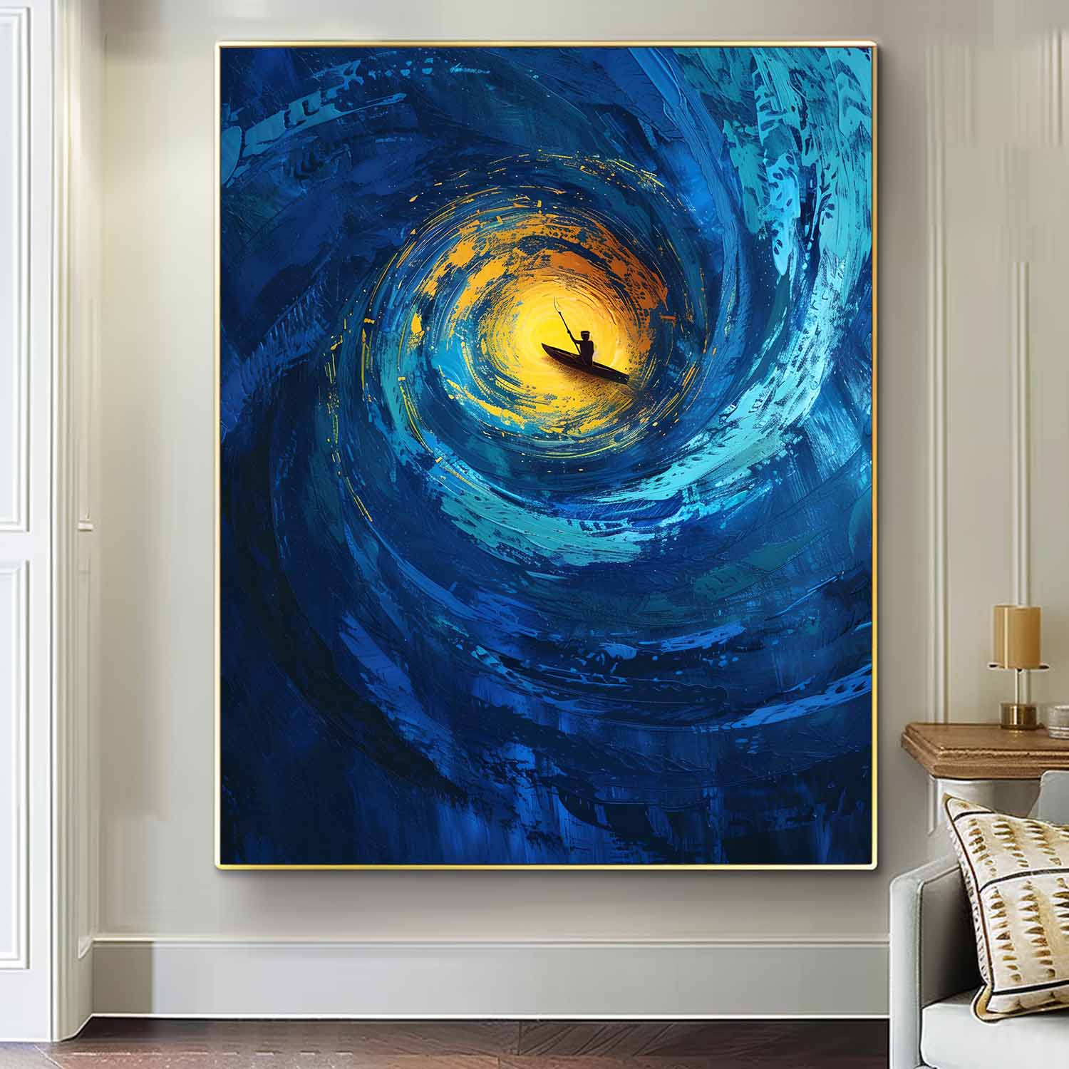Blue Original Abstract Beach Oil Painting On Canvas Large Vortex Wall Art Texture Artwork Home Decor