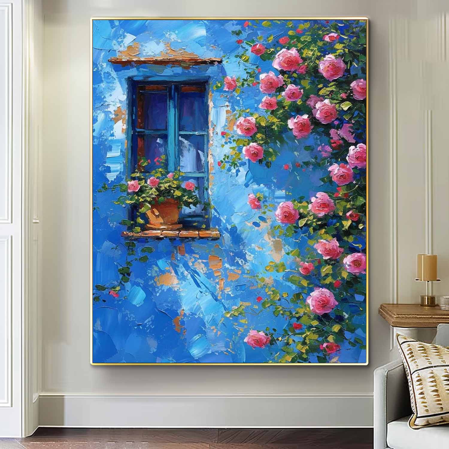 Large Textured Art Flowers On The Building Acrylic Painting Canvas Original Floral Painting Home Decor