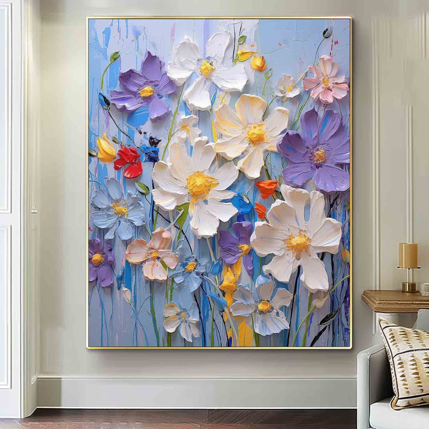 Large Lovely Textured Art Abstract Flower Acrylic Painting On Canvas Original Floral Painting Home Decor