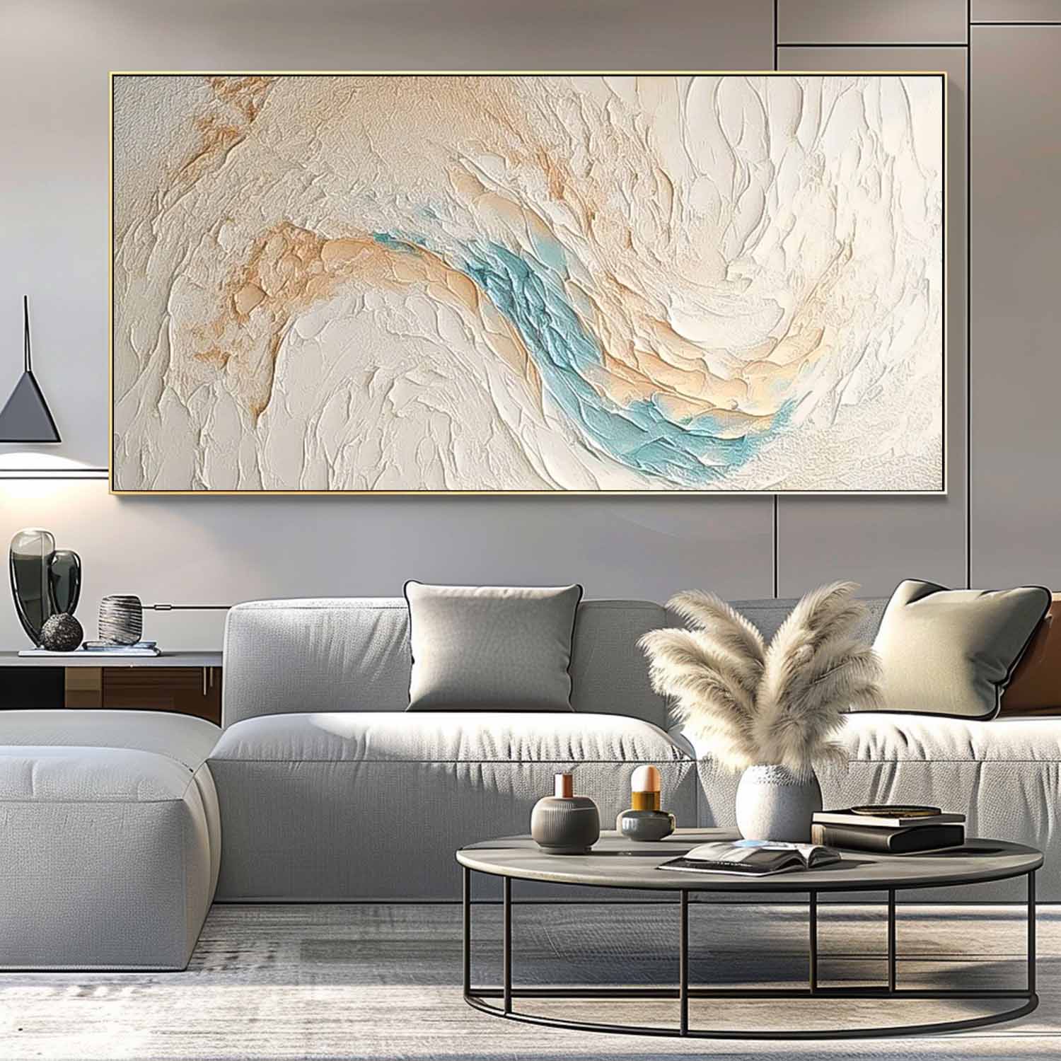 White Texture Ocean Abstract Oil Painting Large Ocean Original Green Painting On Canvas Modern Wall Art Living Room Decor