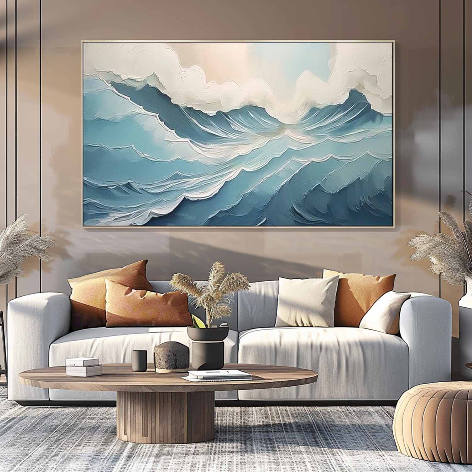 Large Ocean Original Blue Painting On Canvas Blue Texture Ocean Abstract Oil Painting Modern Wall Art Living Room Decor