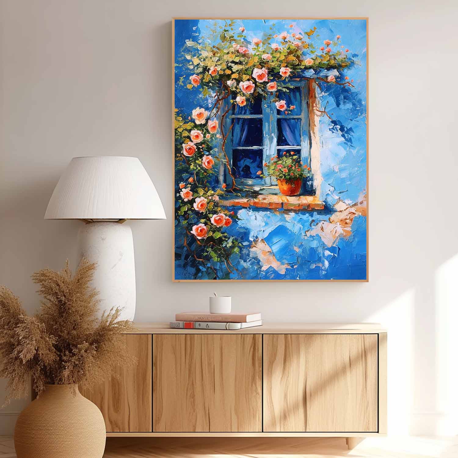 Flowers On The Building Acrylic Painting Canvas Large Textured Art Original Floral Painting Home Decor