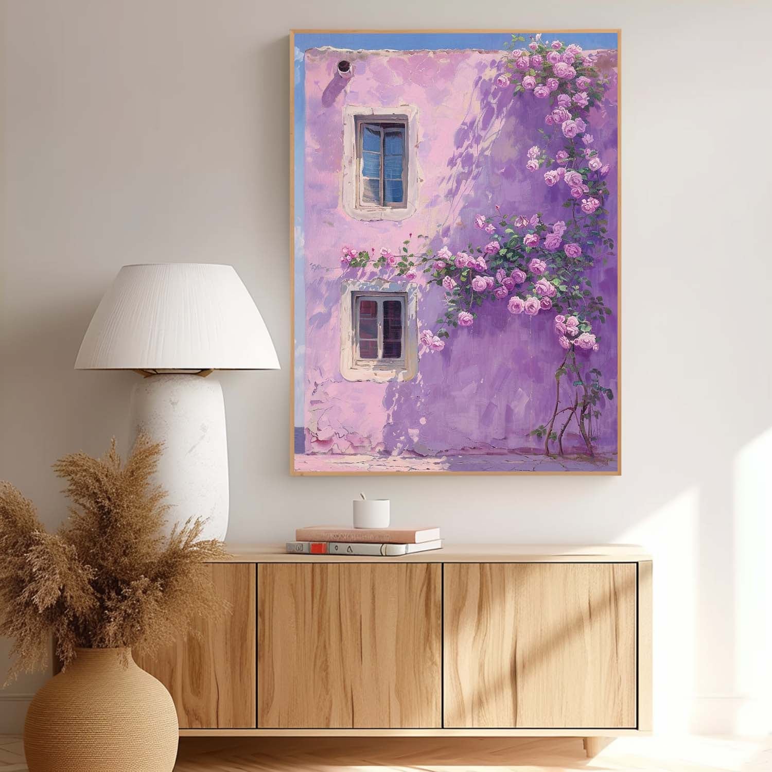 Original Floral Painting Flowers And Purple Building Acrylic Painting Canvas Large Textured Art Home Decor