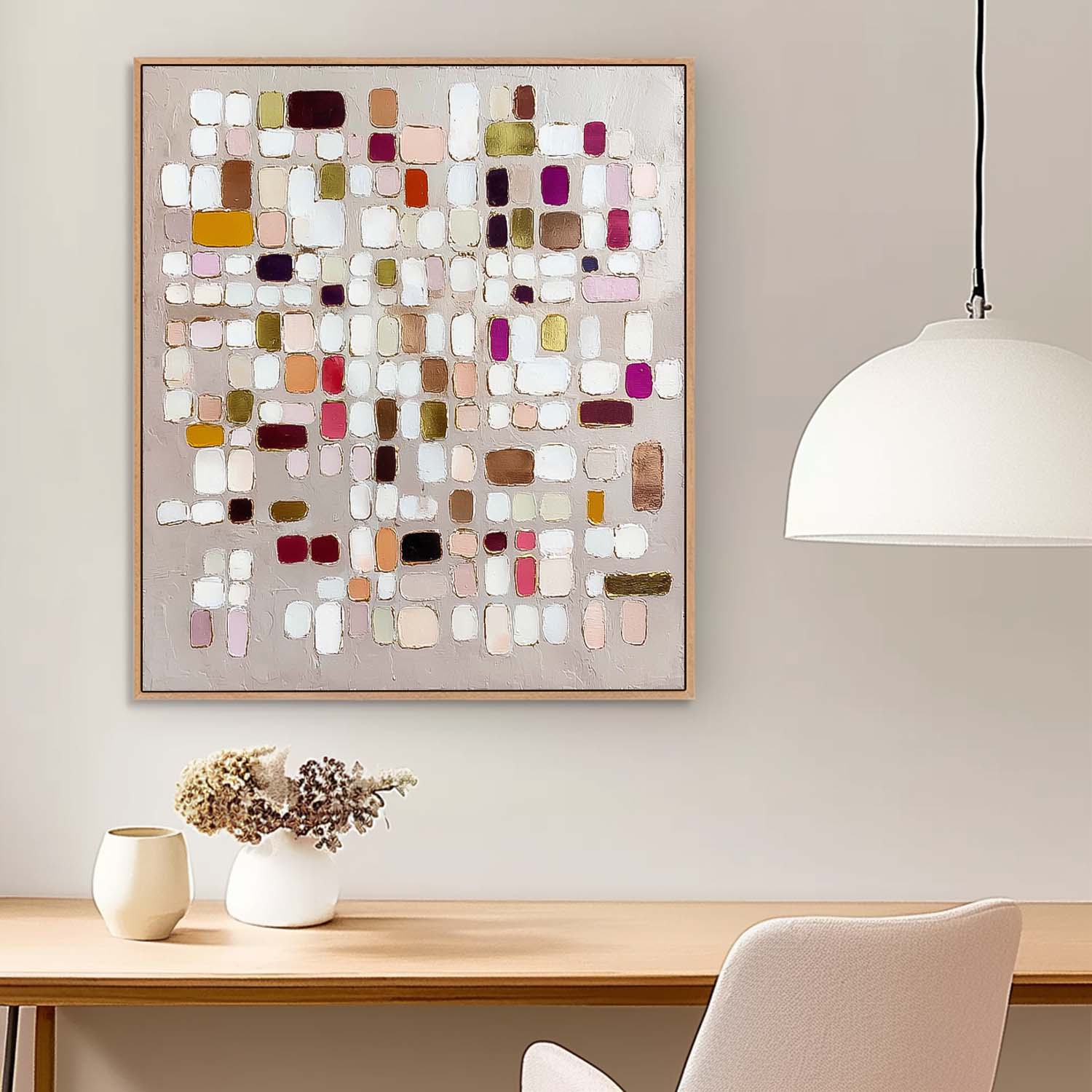 Large Square Color Block Texture Painting Framed Abstract Geometry Acrylic painting Original Wall Art