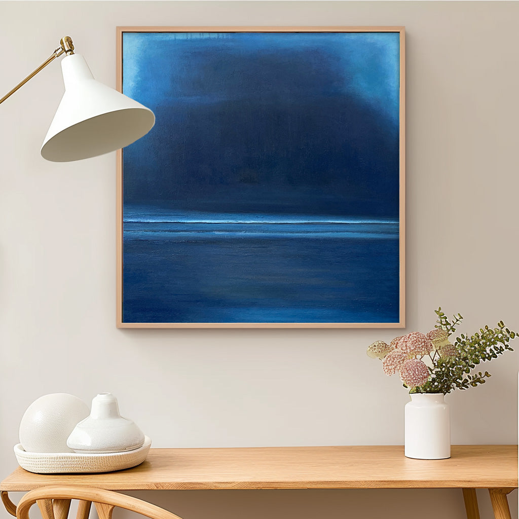 Blue Modern Minimalist Canvas Painting Acrylic Large Abstract Wall Art Framed Wall Decor Free Shipping