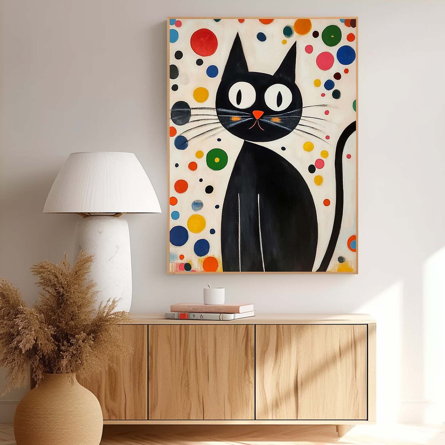 Large Artwork Joan Miró Style Abstract Cute Cat Acrylic Painting Colorful Modern Cat Oil Painting Home Decor