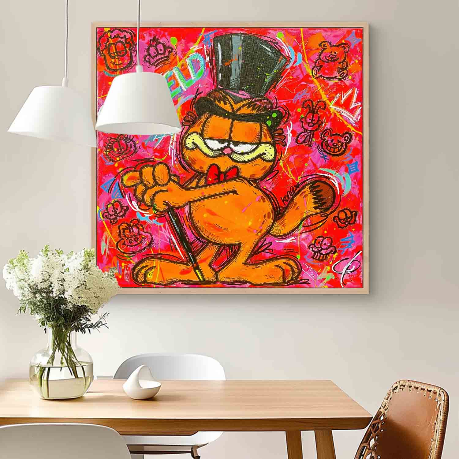 Original Lovely Cartoon Characters Wall Art Famous Garfield Oil Painting Canvas Large Animal Artwork
