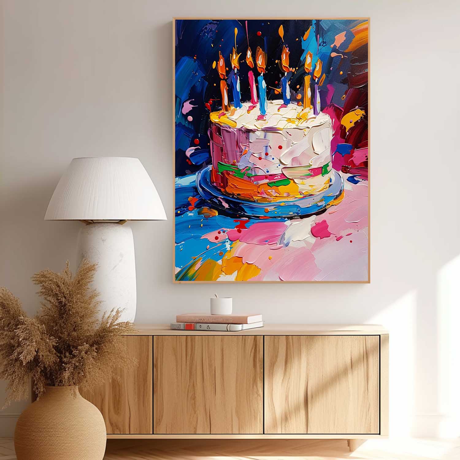 Big Original Artwork Abstract Still Life Painting On Canvas Colorful Cream Cake Acrylic Painting Birthday Gift