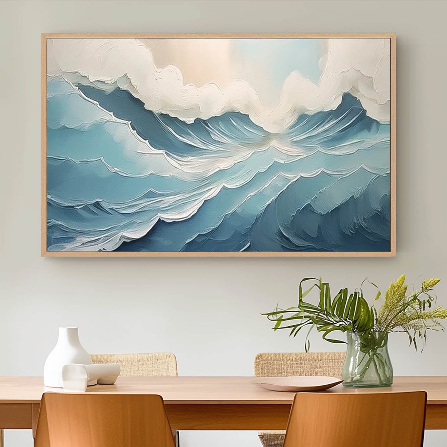 Large Ocean Original Blue Painting On Canvas Blue Texture Ocean Abstract Oil Painting Modern Wall Art Living Room Decor