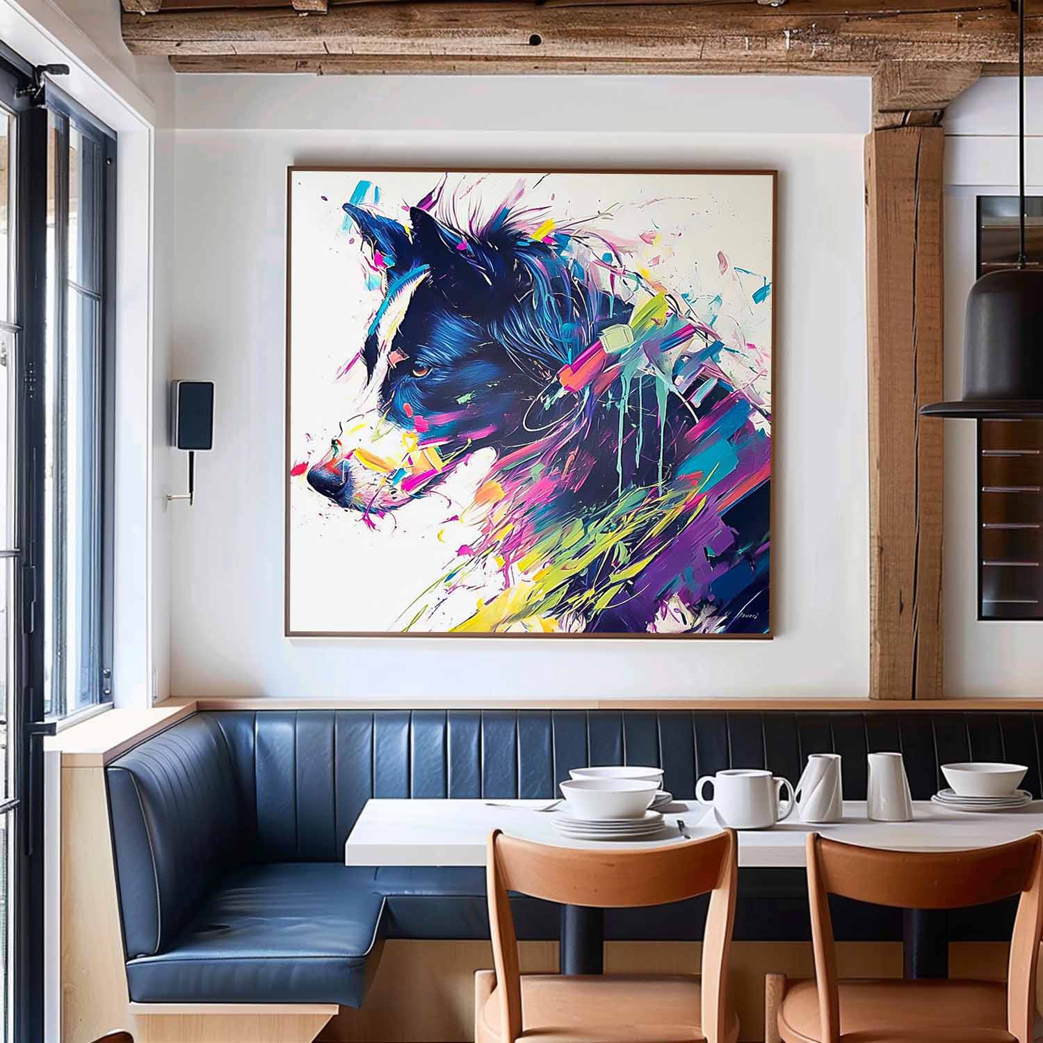 Square Pooch Oil Painting Canvas Large Colorful Animal Artwork Original Lovely Dog Wall Art Home Decor