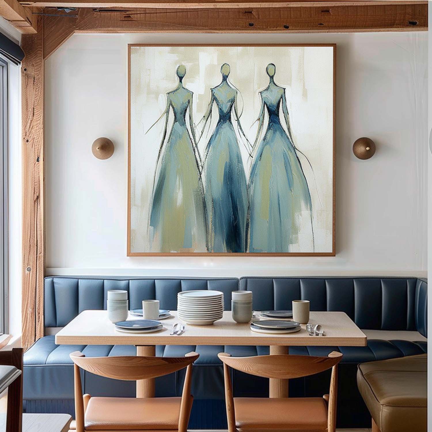 Original Blue Figure Acrylic Painting Canvas Colorful Abstract Wall Art Square Large Portrait Artwork