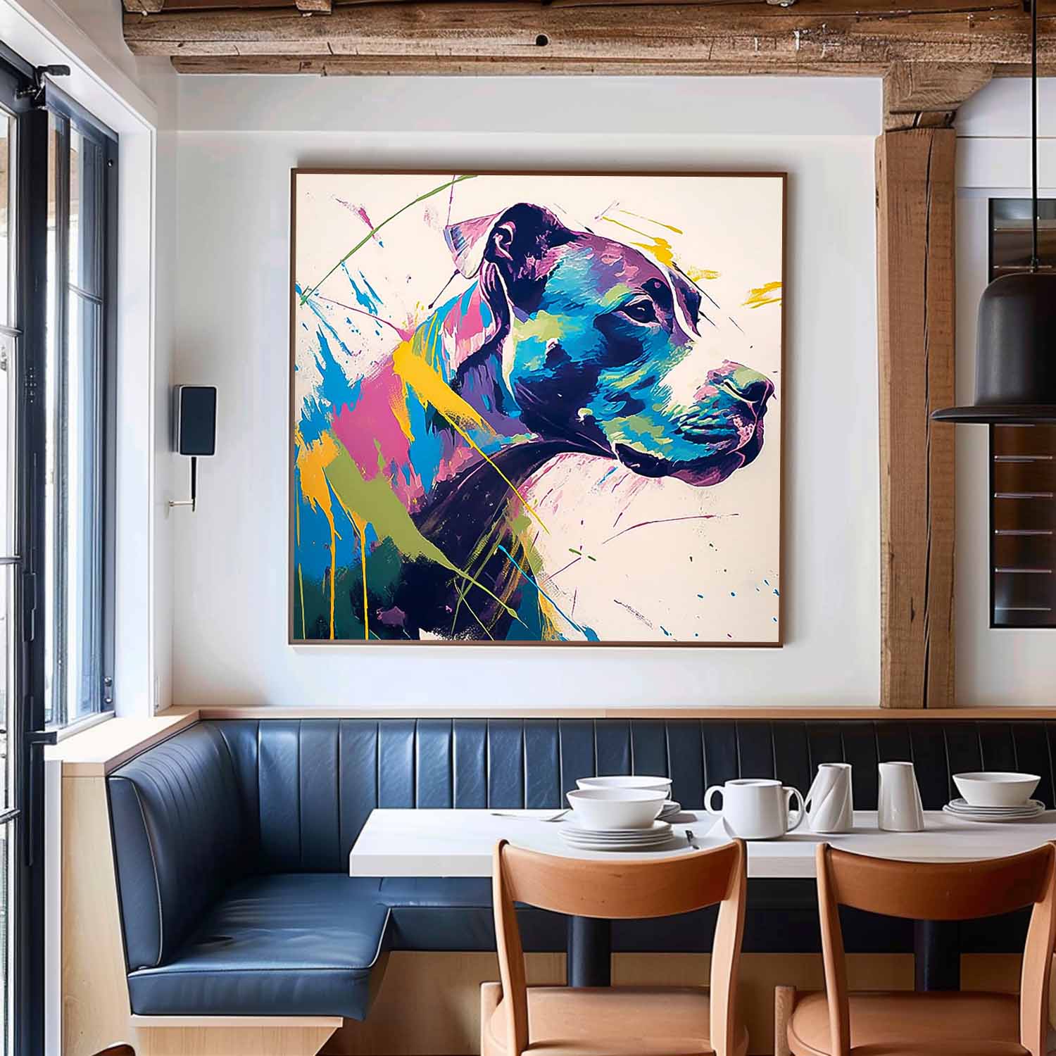 Large Colorful Animal Artwork Original Lovely Dog Wall Art Square Pooch Oil Painting Canvas Home Decor
