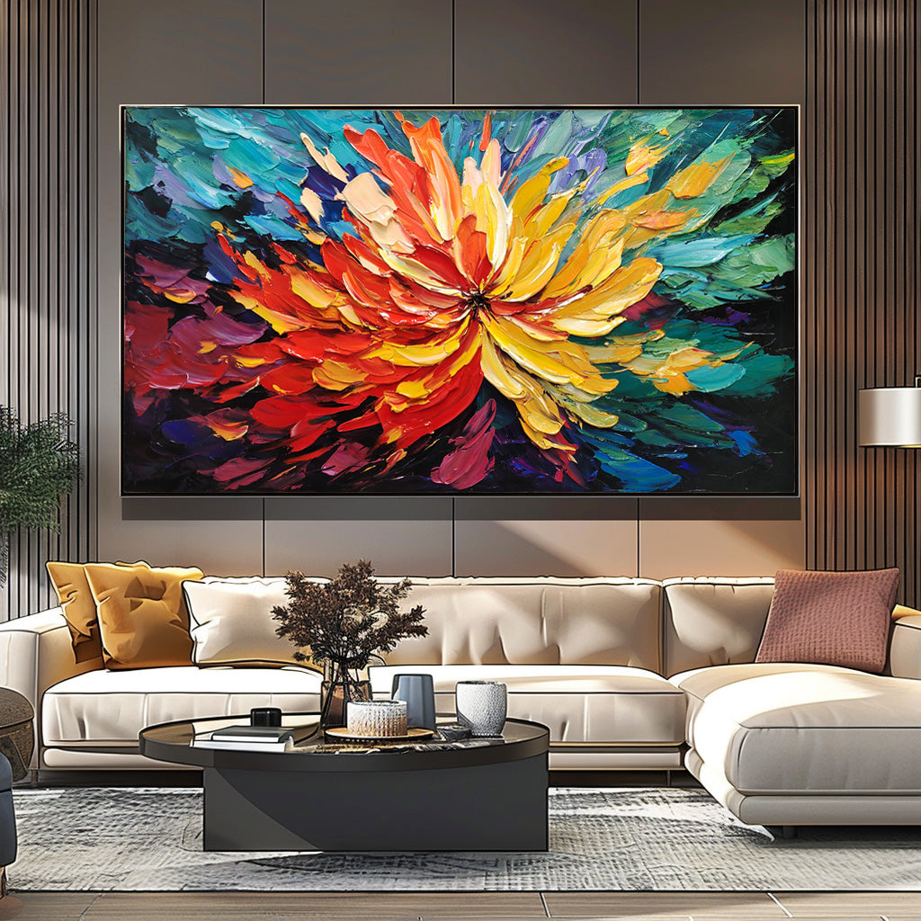 Modern Flower Wall Art Large Textured Colorful Floral Abstract Painting Original Palette Knife Painting