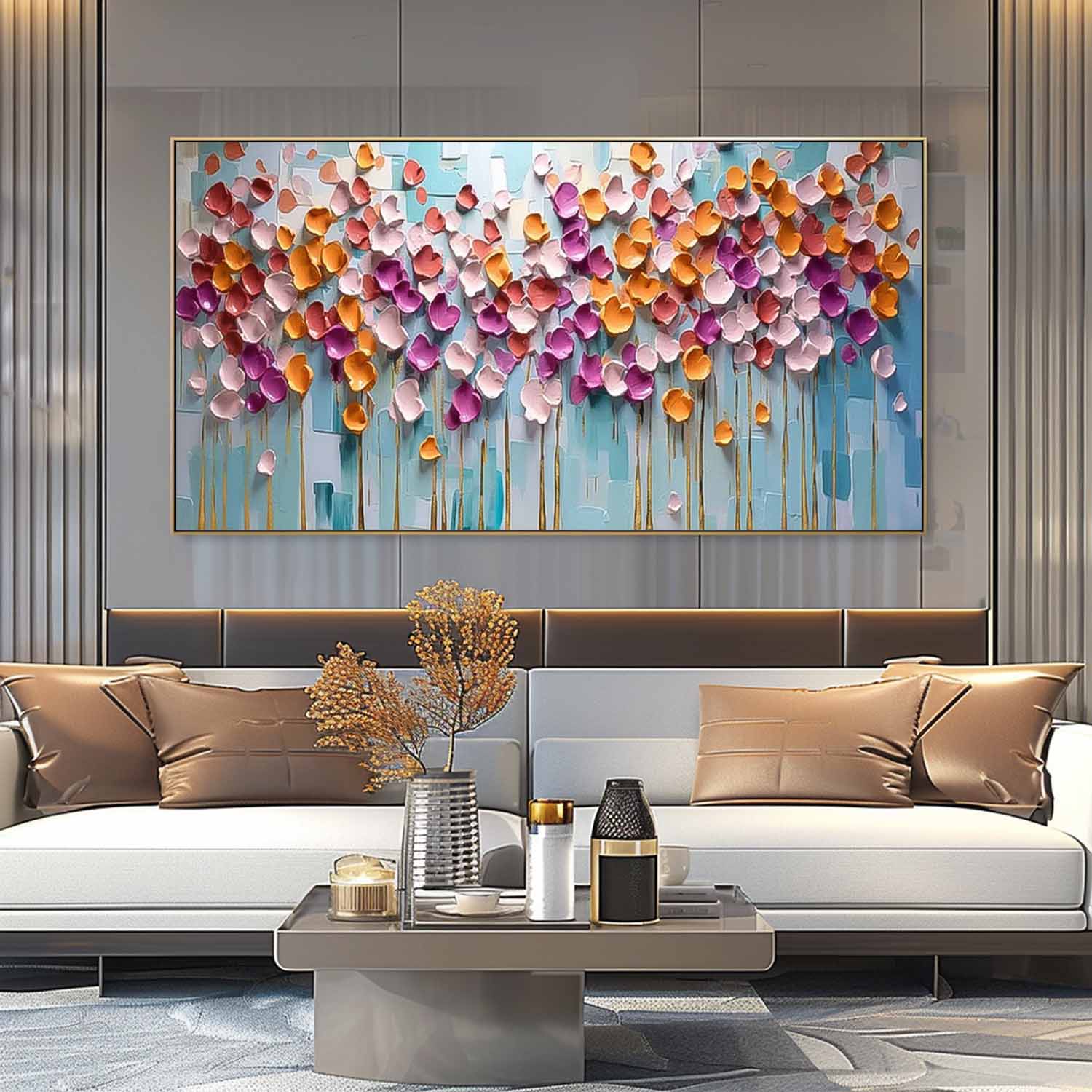 Modern Floral Painting On Canvas Large Colorful Textured Flowe Original Drawing knife Flowers Wall Art