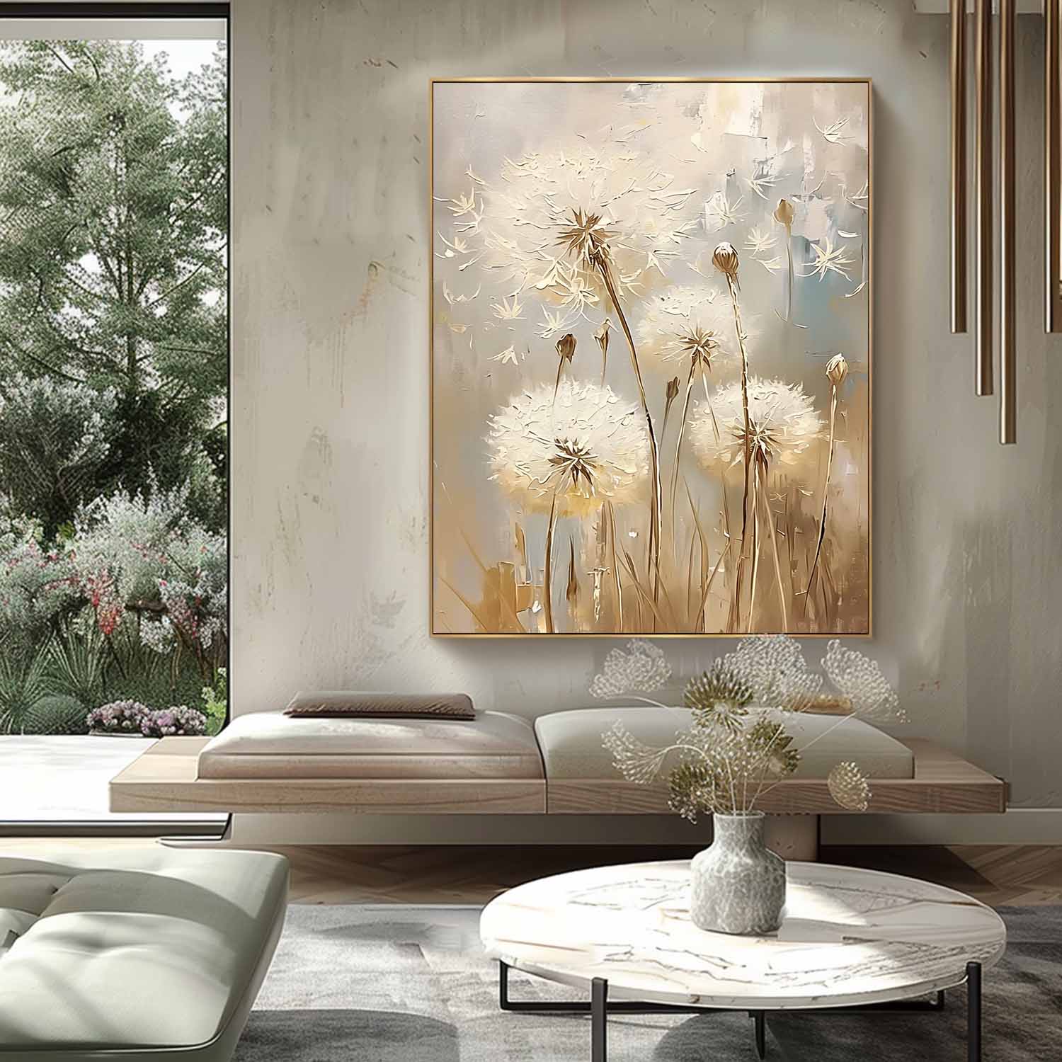 Abstract Flower Oil Painting on Canvas Big Original Texture Flowers Art Delicate Dandelion Painting Wall Decor