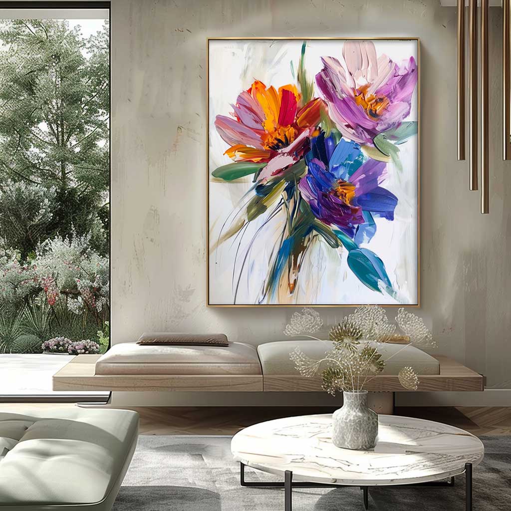 Large Original Thick Texture Contemporary Flowers Artwork Abstract Colorful Flower Oil Painting on Canvas