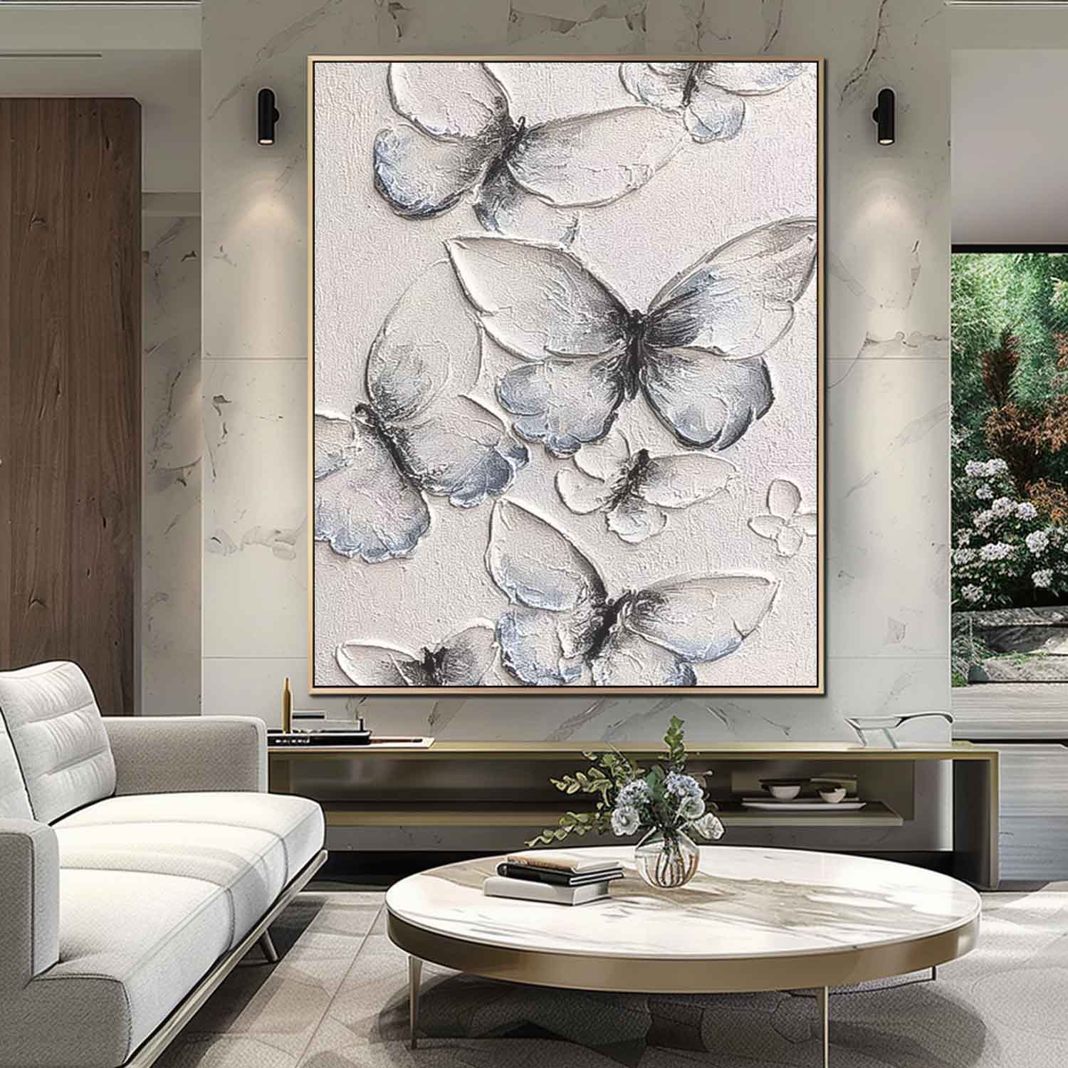 White And Blue butterfly Oil Painting Modern Texture Animal Oil Painting Impressionist butterfly Wall Art