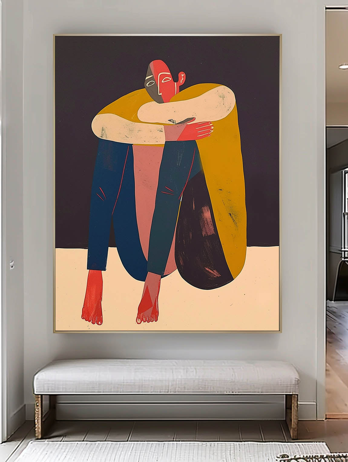 Large Figure Painting Warm Color Abstract Artwork Original Funny Niche Body Wall Art Home Decor