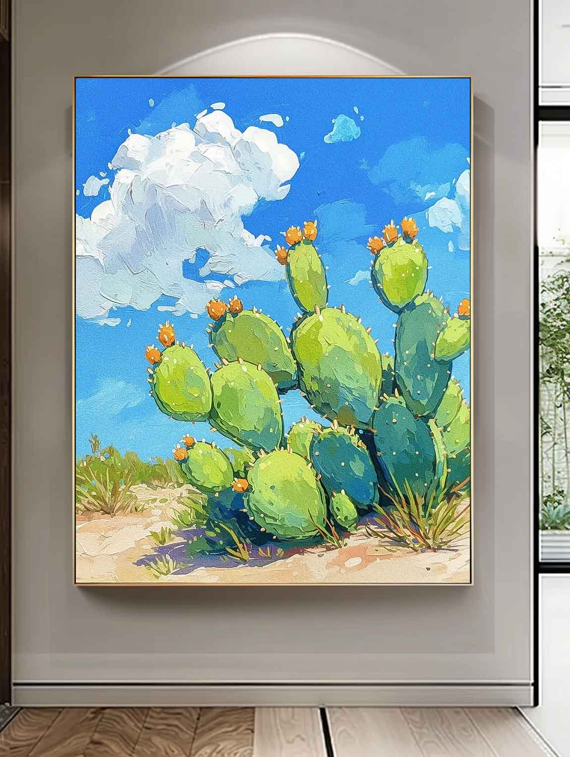 Bright Landscape Texture Large Cute Cactus Painting On Canvas Abstract Scenery Oil Painting For Living Room