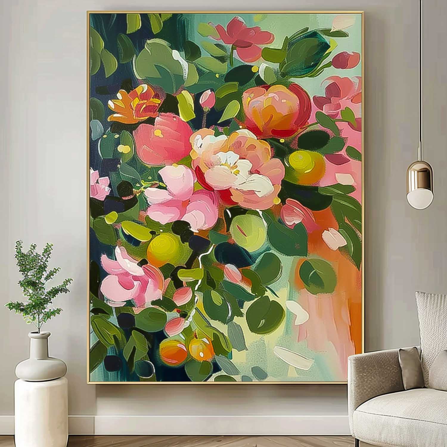 Abstract Peony Flower Oil Painting on Canvas Large Original Watercolor Flowers Art Custom Painting Boho Wall Decor