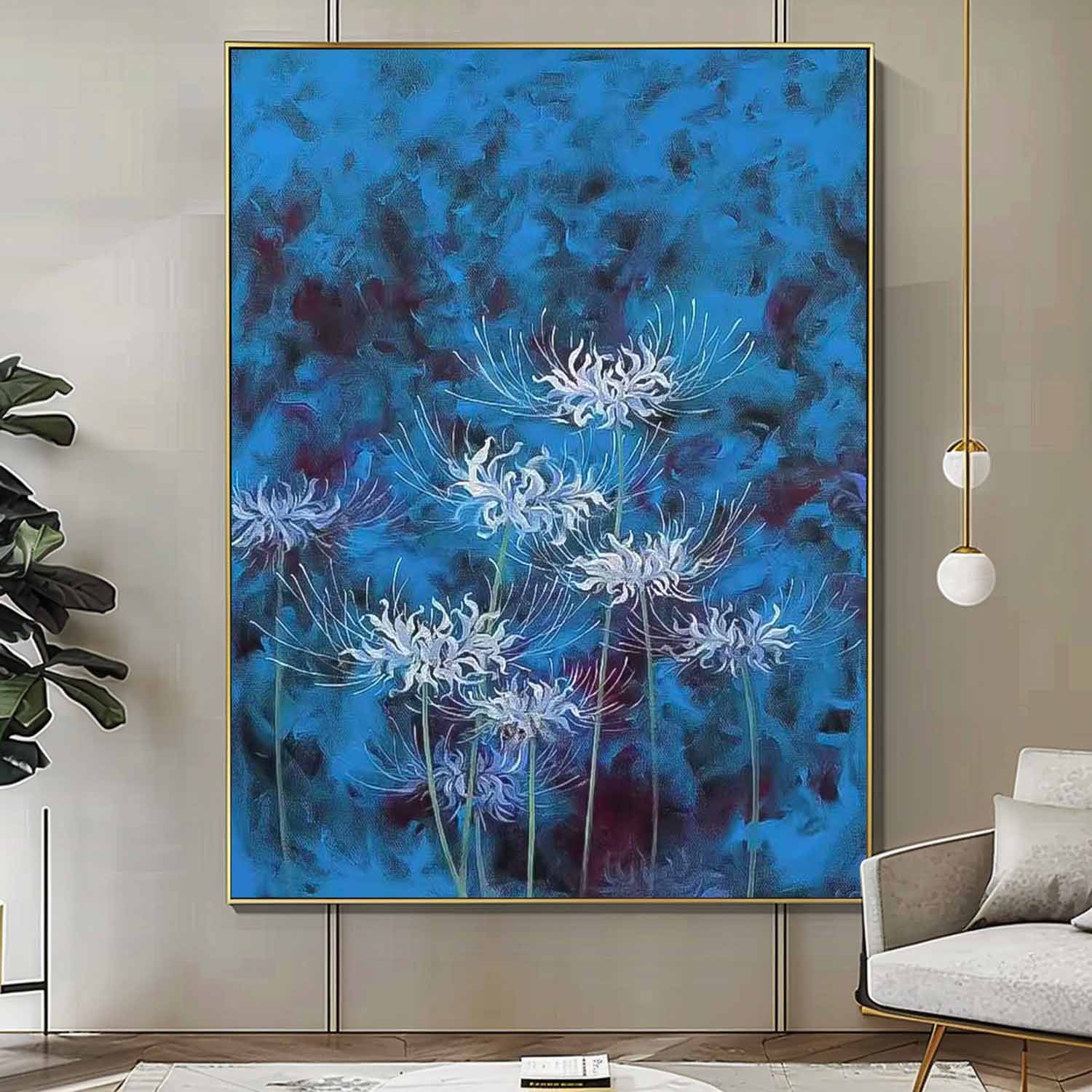 Original Modern Equinox Flower Artwork Abstract Hand Painted Oil Painting On Canvas Blue Floral Wall Art Home Decor