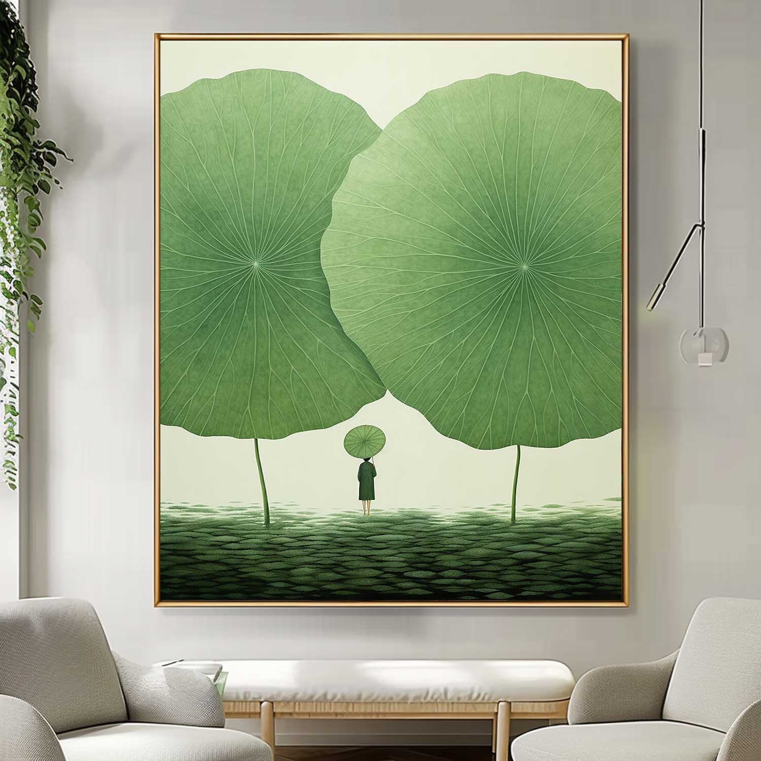 Original Modern Leaf Artwork Abstract Lotus Leaf Oil Painting On Canvas Floral illustration Wall Art Home Decor