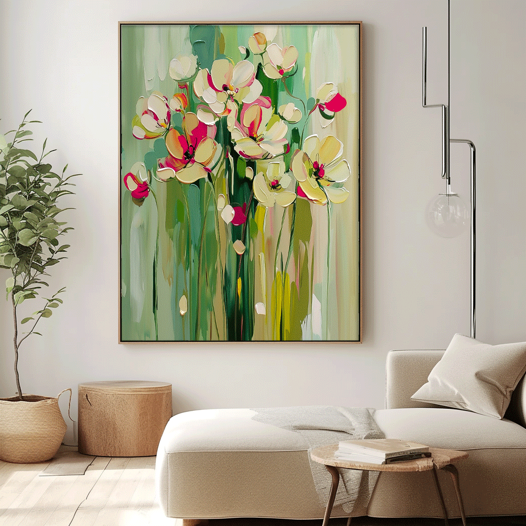 Large Textured Abstract Flower Paintings Contemporary Floral Paintings Summer Painting Framed Floral Wall Art