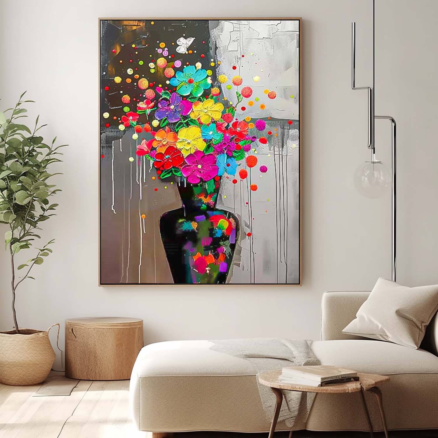 Original Modern Vase Flower Artwork Abstract Hand Painted Oil Painting On Canvas Floral Wall Art Home Decor