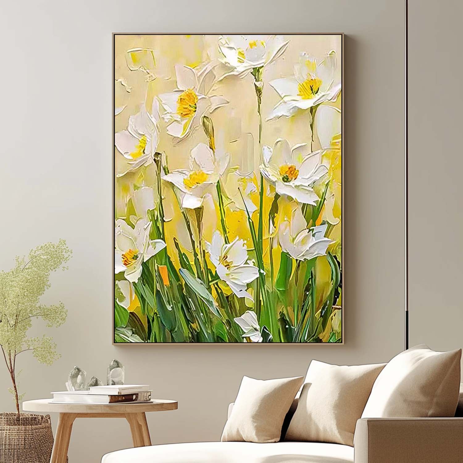 Large Original Texture Contemporary Flowers Artwork Abstract Bright Yellow Flower Oil Painting On Canvas