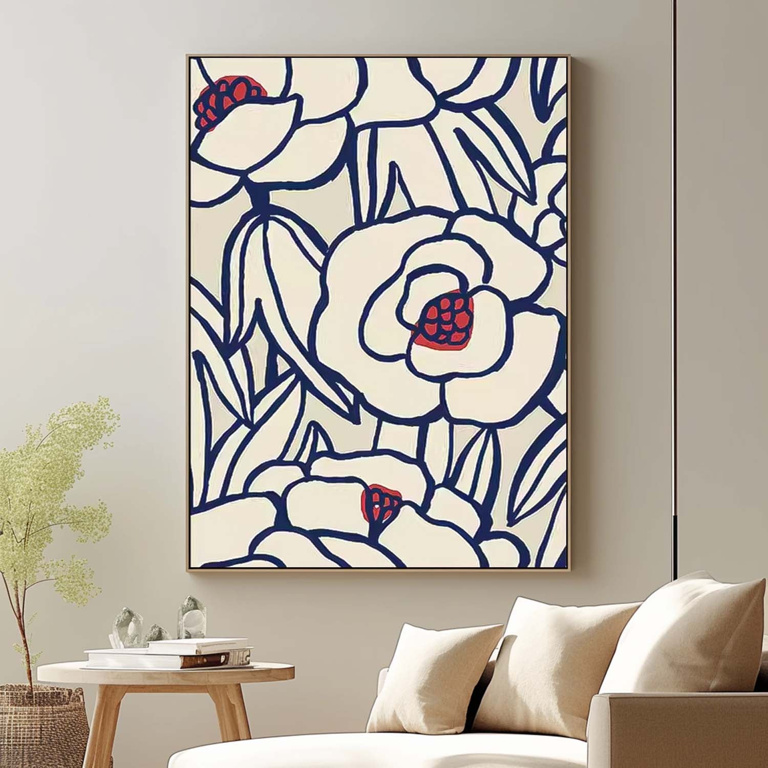 Original Minimalist Lines Floral Painting Large Wall Art Abstract Flower Acrylic Painting On Canvas Custom Home Decor