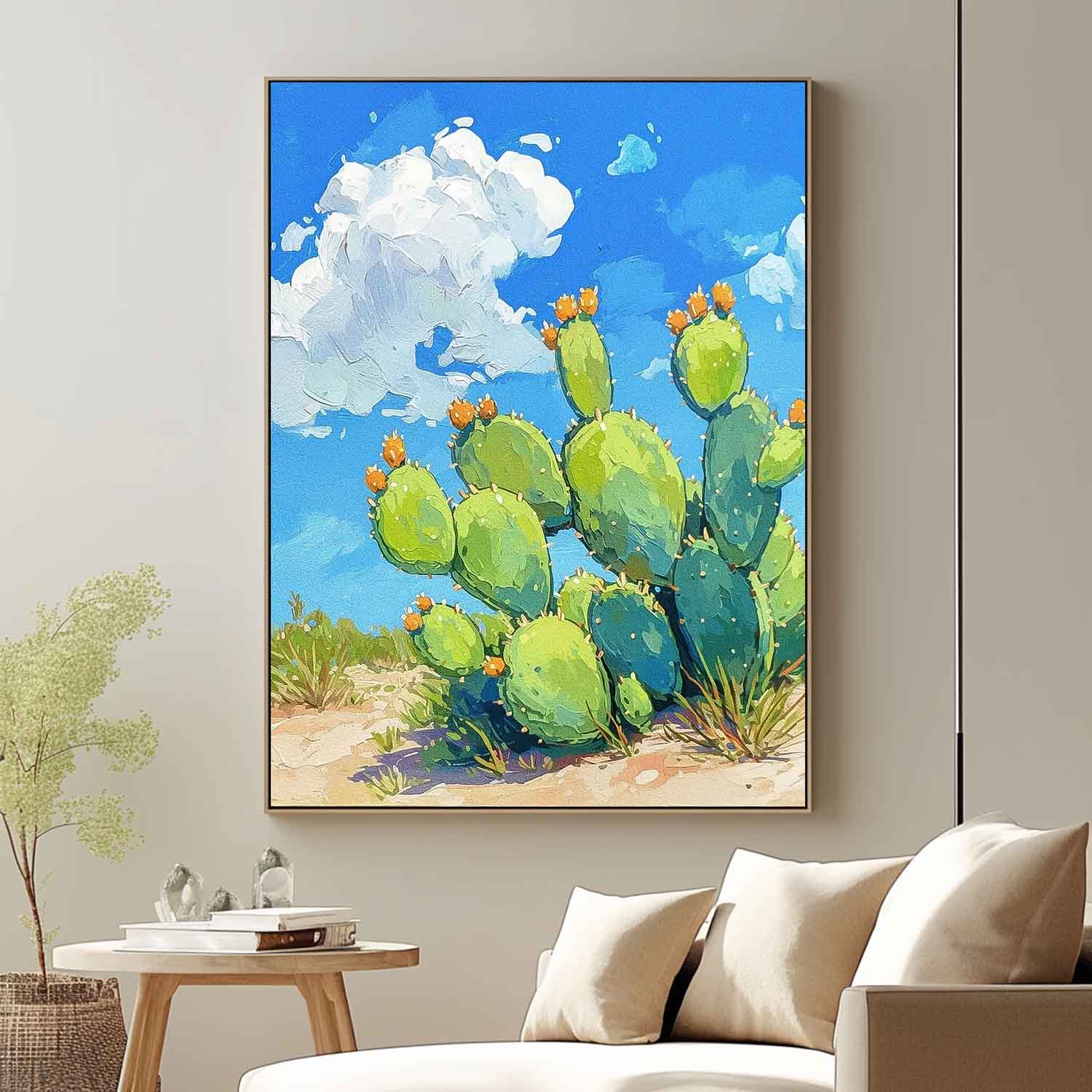 Bright Landscape Texture Large Cute Cactus Painting On Canvas Abstract Scenery Oil Painting For Living Room